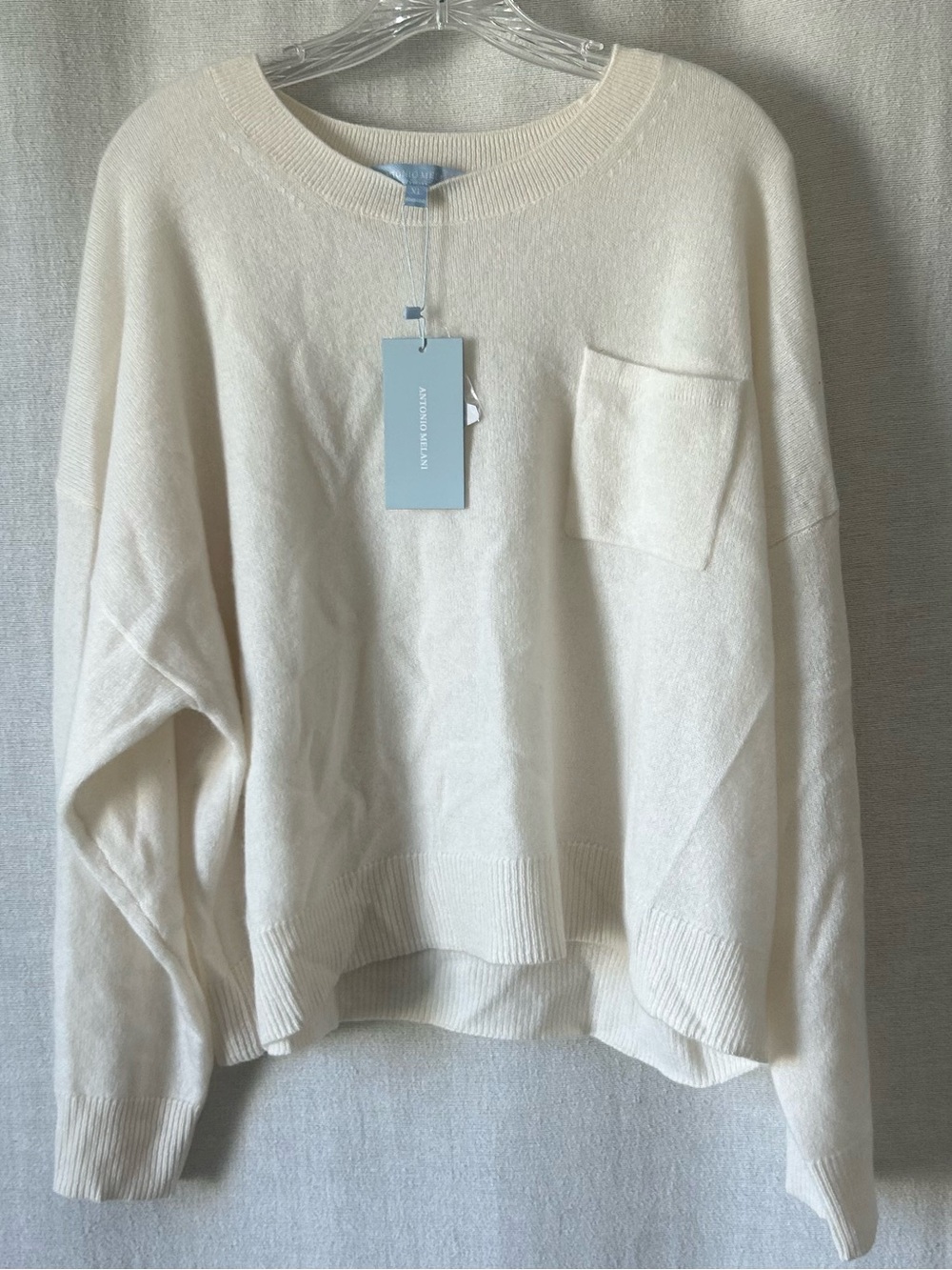 NWT Antonio Melani Kimberly 100% Cashmere Pocket Ivory Sweater Women SZ X-Large